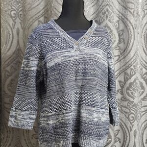 Christopher & Banks Navy and White V-Neck Sweater